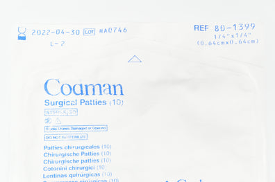 Codman 80-1399 Surgical Patties 1/4inch x 1/4inch - Pack of 10 (x)